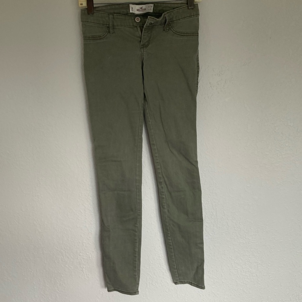 Hollister 1R Green Denim Skinny Jeans Front Zip 2 Front Pockets 2 Back Pockets